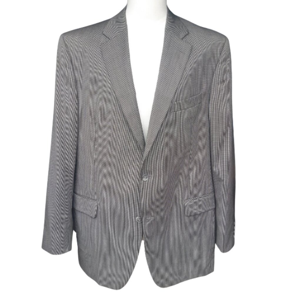 estrato Super 110s SZ 44L Men's Black & Grey Wool Striped 2 Button Sport Jacket